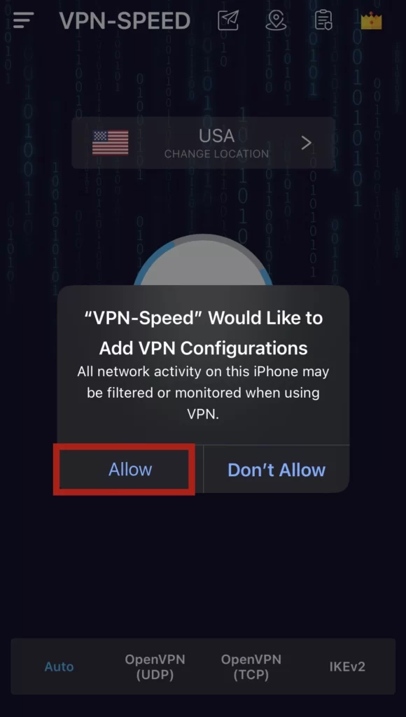 Allow the app to add configuration to connect the VPN.