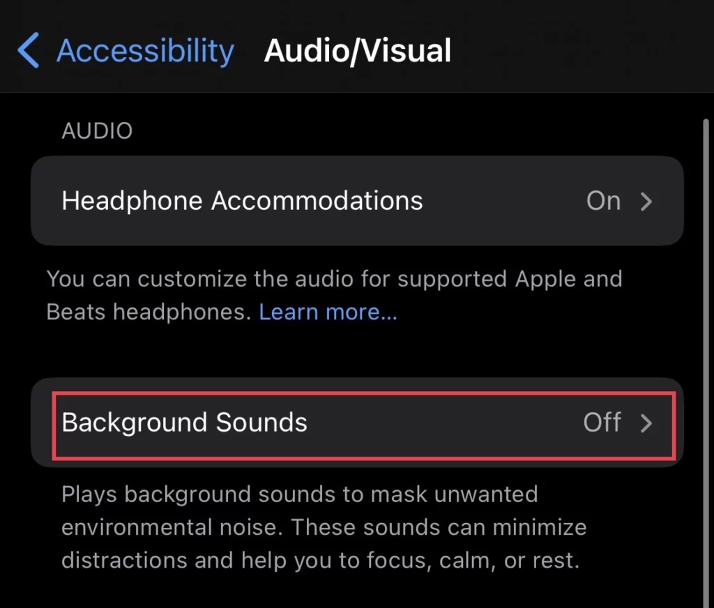 Then tap on "Background Sounds."