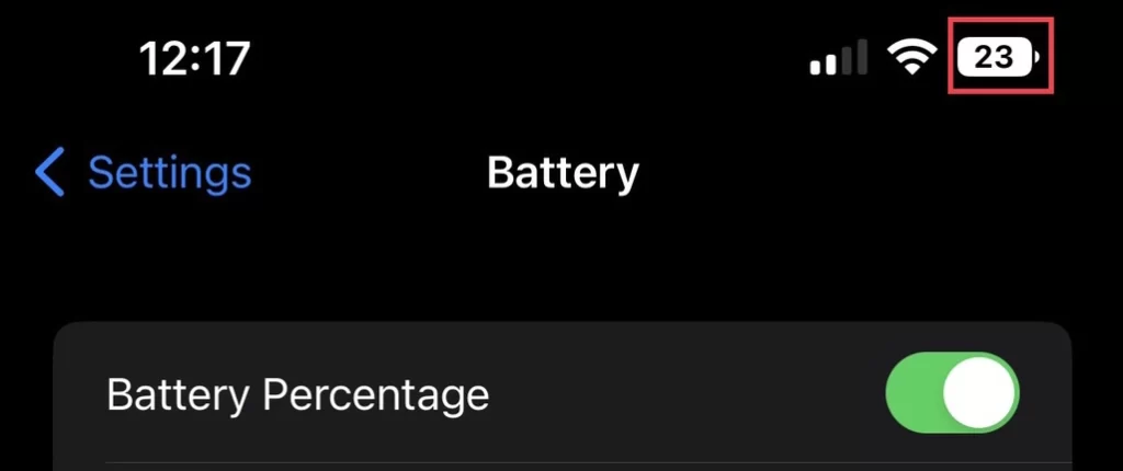 The home screen now displays battery percentage.