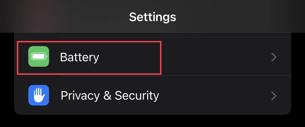 Select "Battery" from the settings menu.