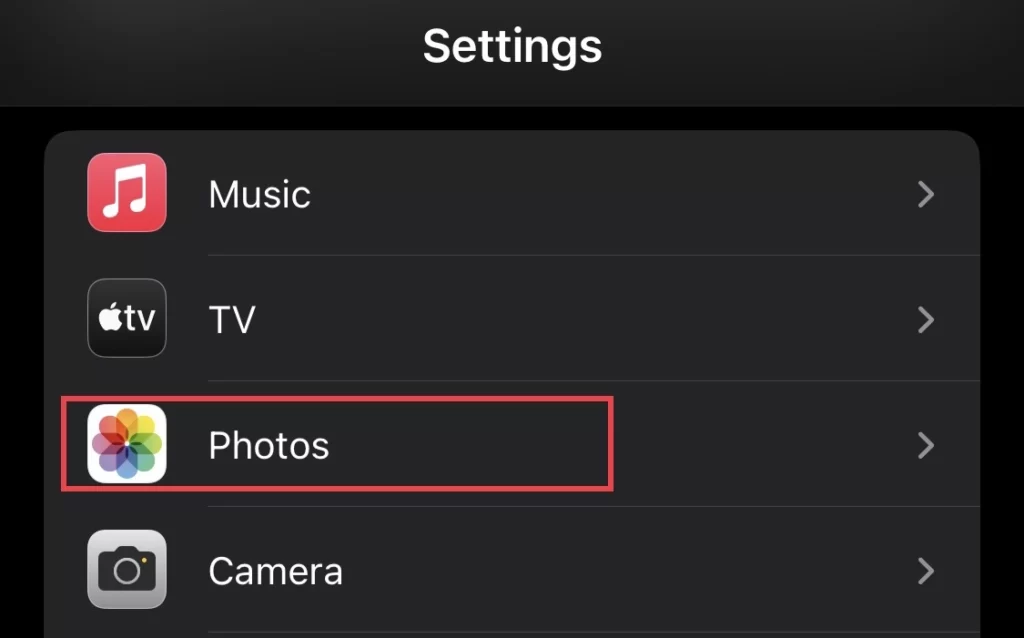 Then select "Photos" from the settings menu.