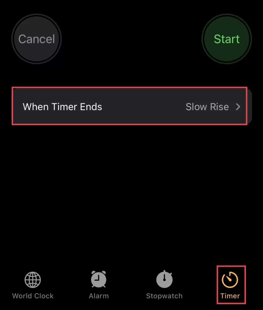 Then tap on "Timer" and select "When Timer Ends"