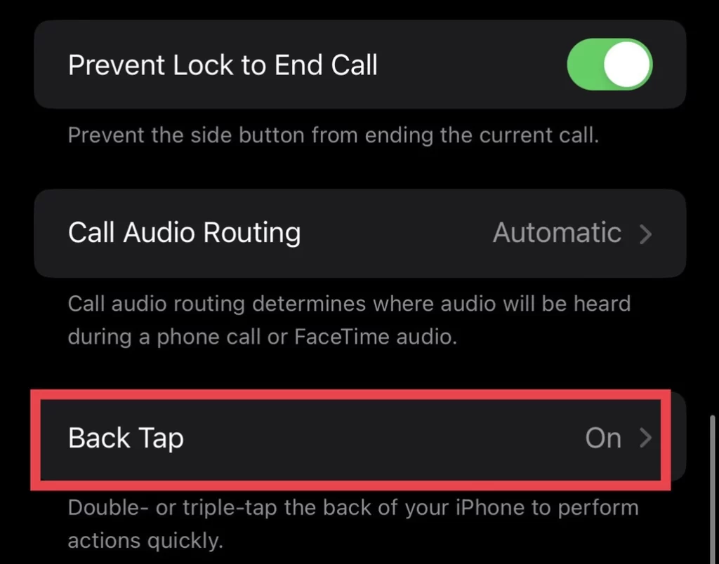 Then select "Back Tap"
