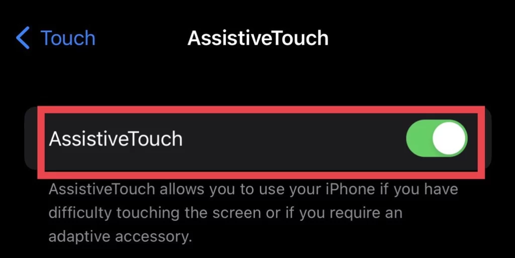 Now toggle on the "Assistive Touch" feature.