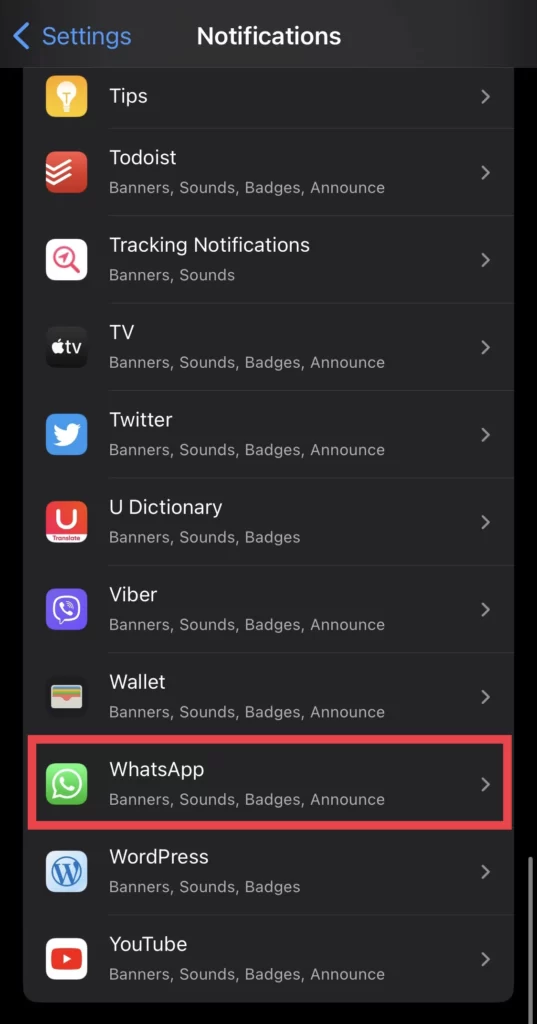 And select the WhatsApp app.