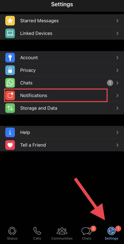 and go to settings and select Notifications.