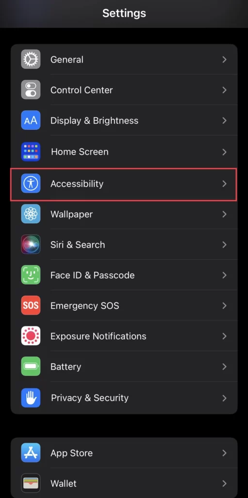 Select Accessibility from the settings menu.