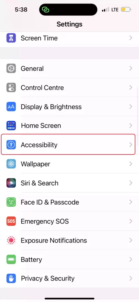 Accessibility in Settings