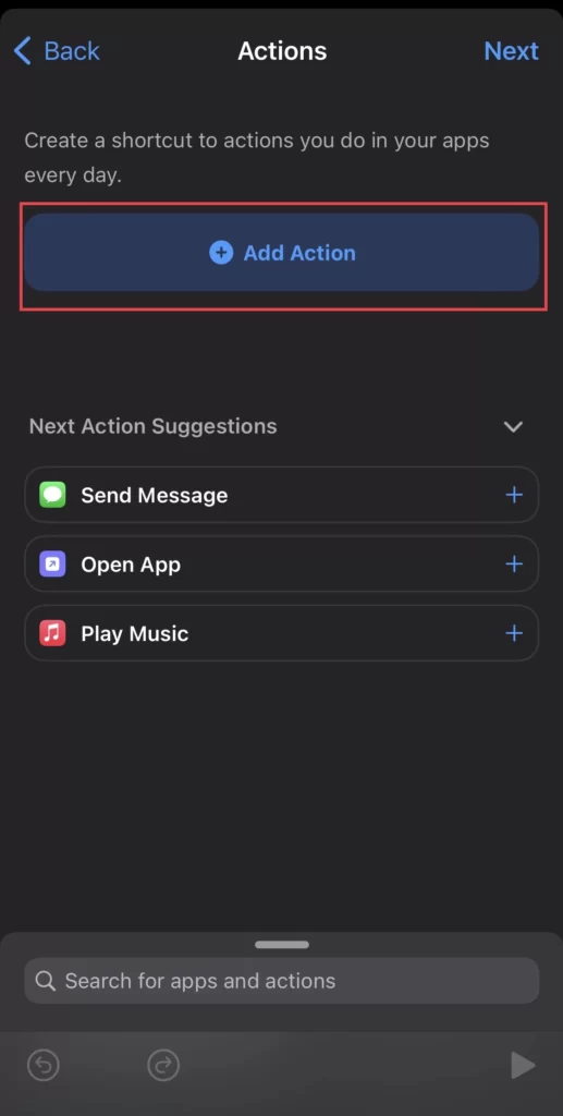 Now tap to Add Action.