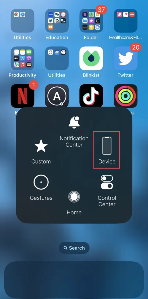 Click on Device in the home button menu.