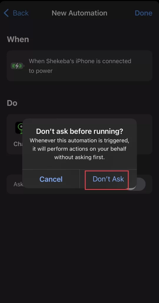Turn off the Ask Before Run option and select Don't Ask for the confirmation.