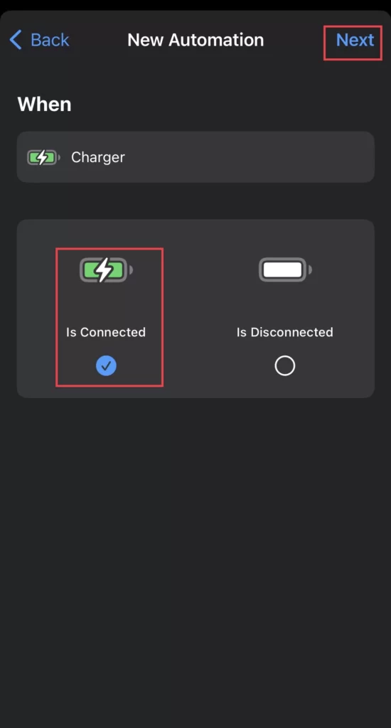 Next, select Is Connected 