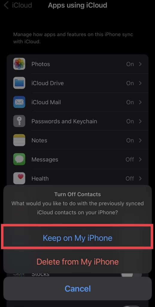 Then select Keep on My iPhone option.