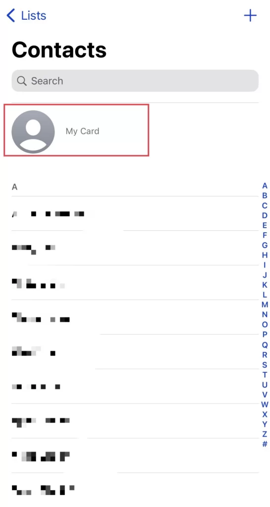 Tap on My Card in the contacts app menu.