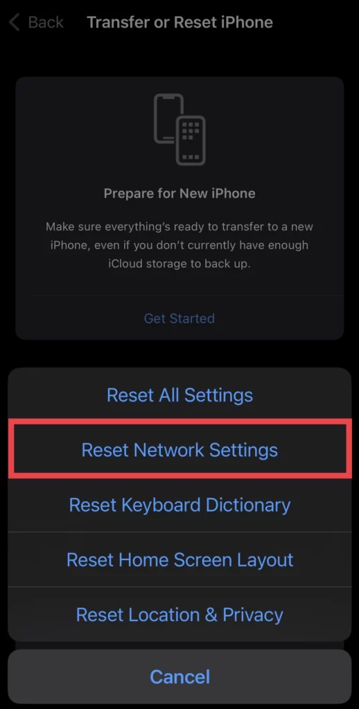 Finally select Reset Network Settings.