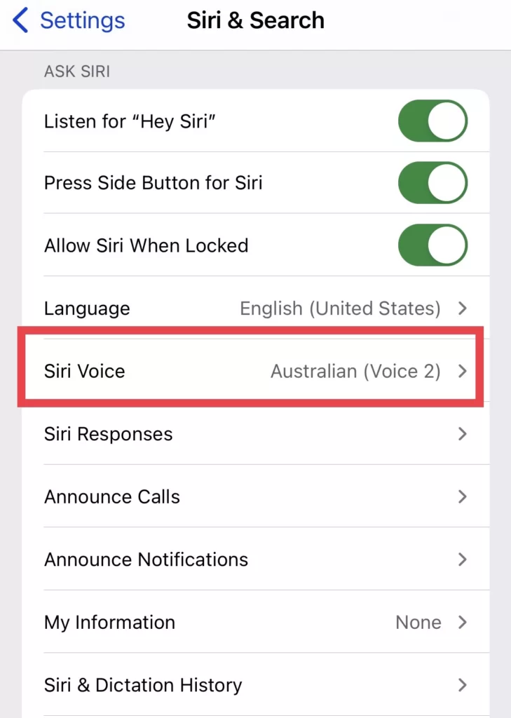 Ans select Siri Voice from the Siri menu.