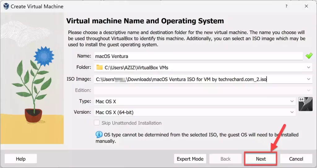 Virtual machine name and operating system