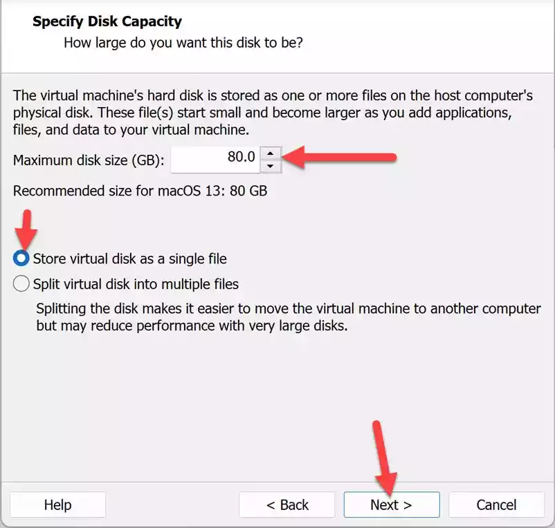 Specify disk capacity