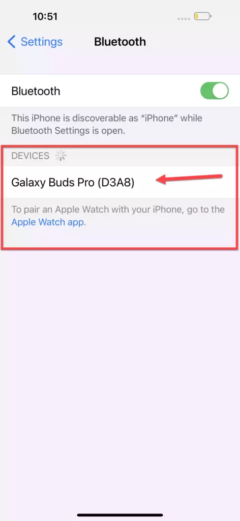 Galaxy Buds Pro in the Devices list