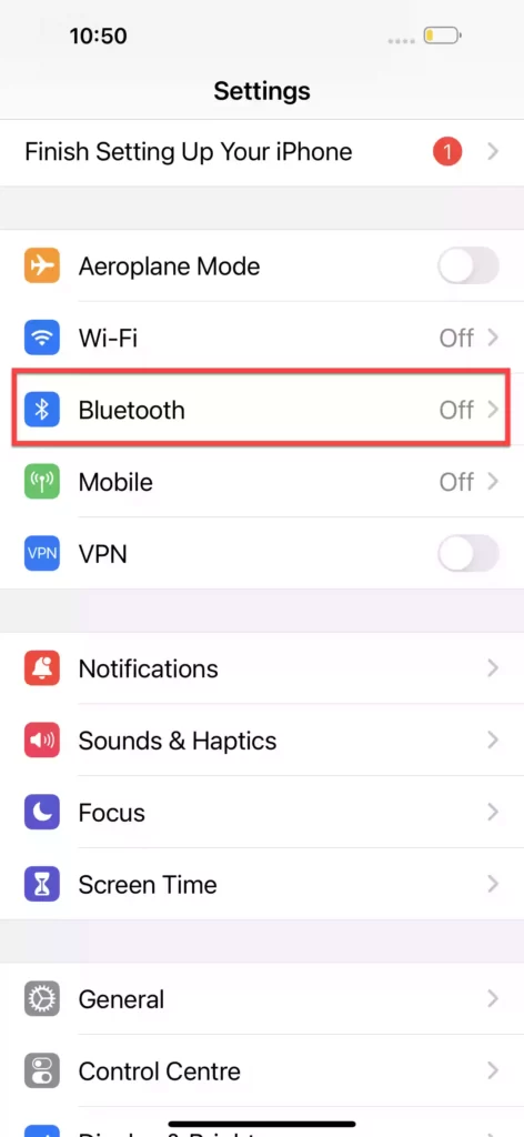 Select Bluetooth in Settings