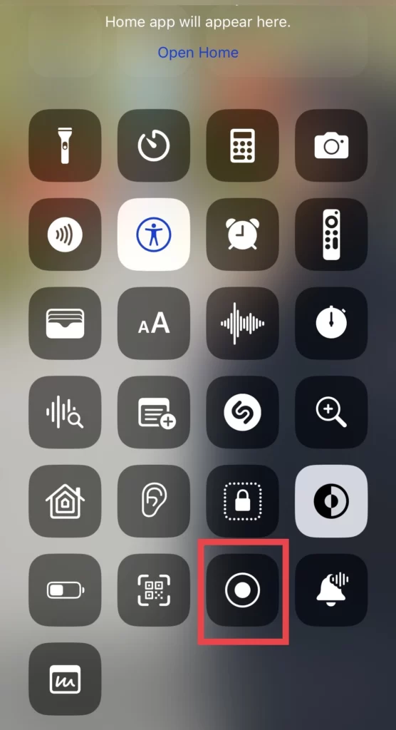 Open the Control Center menu and press long on Screen recording icon.