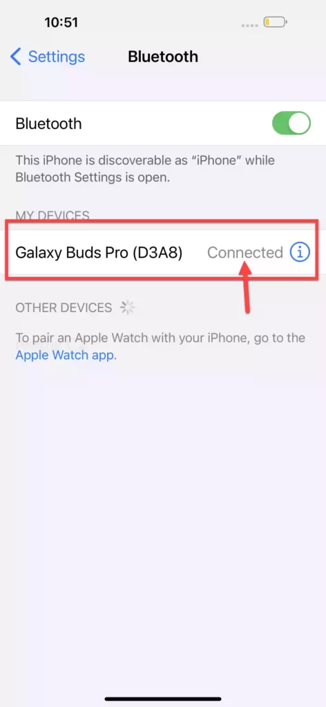 Galaxy Buds connected to iPhone