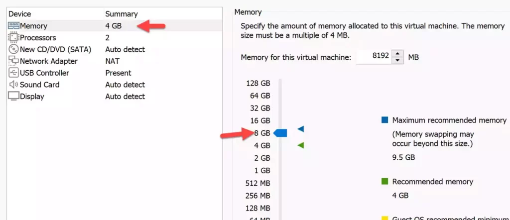 Memory allocated for macOS Monterey virtual machine