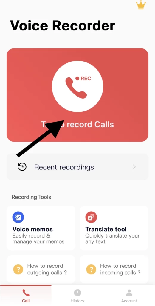 To record phone calls tap on Record icon.