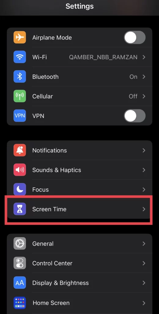 Tap on Screen Time.