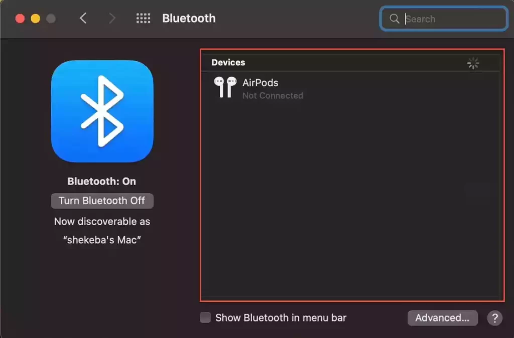 Mac searching for Bluetooth devices