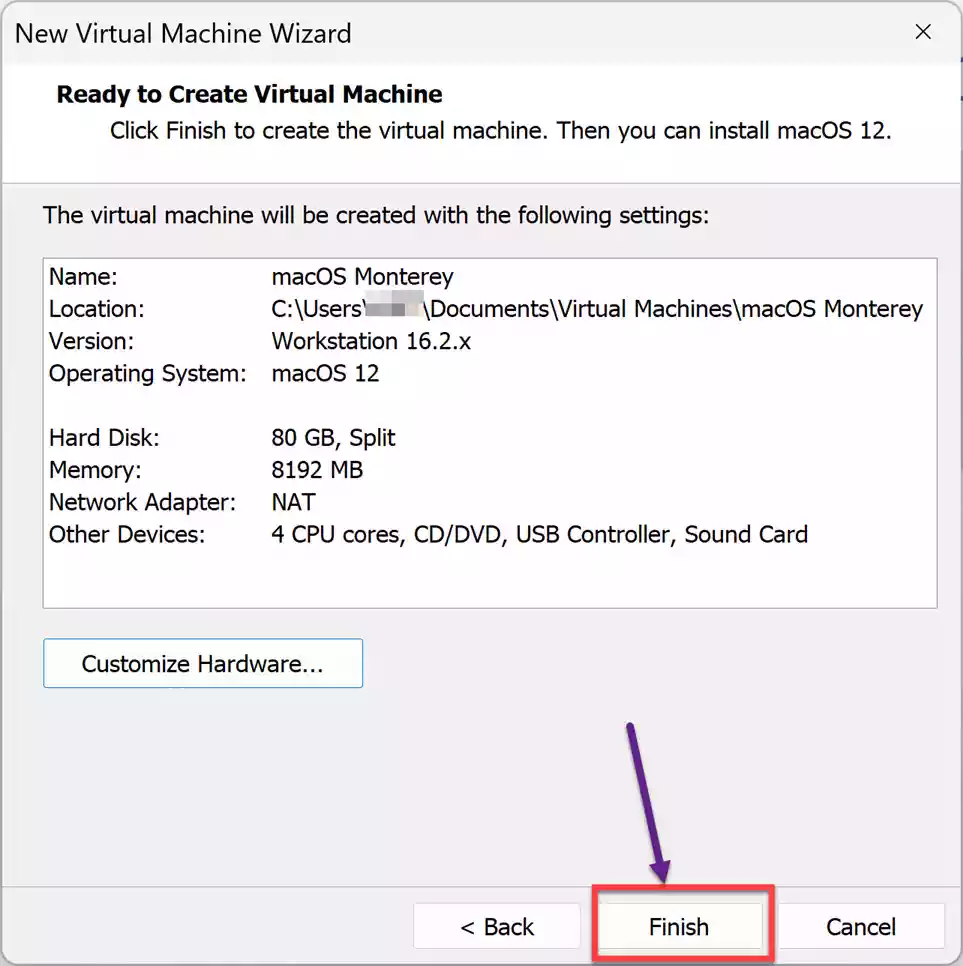 Ready to create the macOS Monterey virtual machine