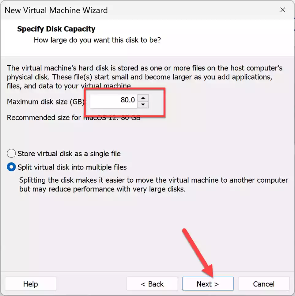 Specify disk capacity