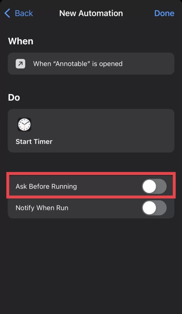 Then toggle off the Ask Before Run option.