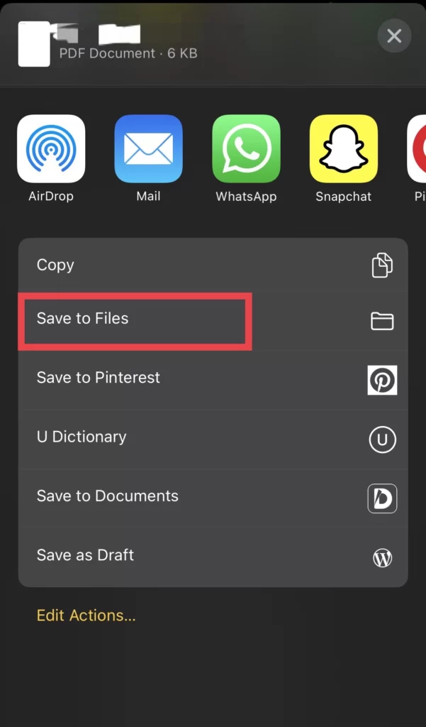 Now select the Save to Files option.