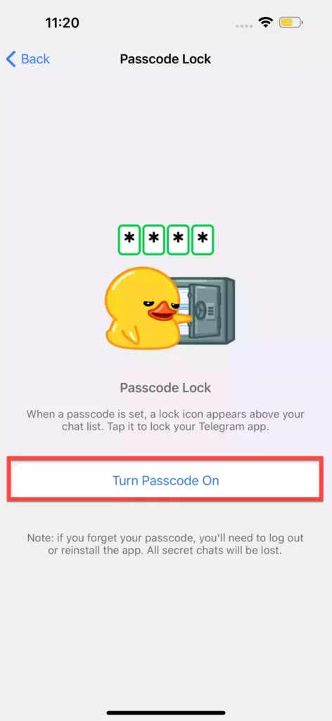 Turn Passcode On