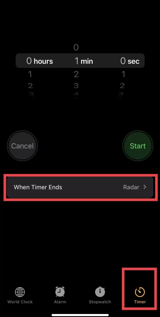 Tap on When Timer Ends on the Timer section.