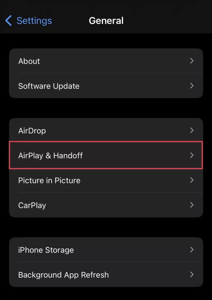 Then tap on AirPlay & Handoff.