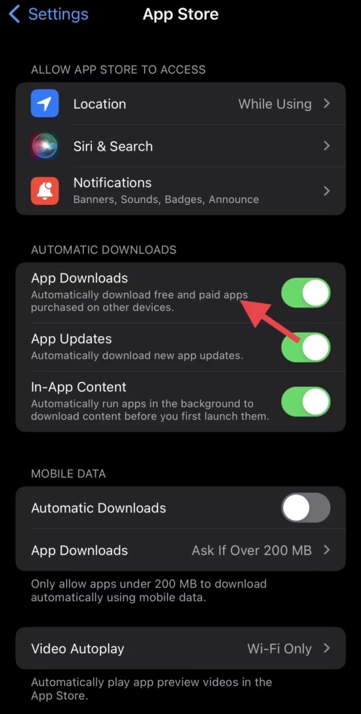 Toggle off the App Downloads option.