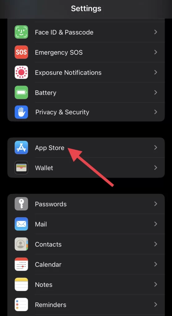 Choose App Store from settings menu.