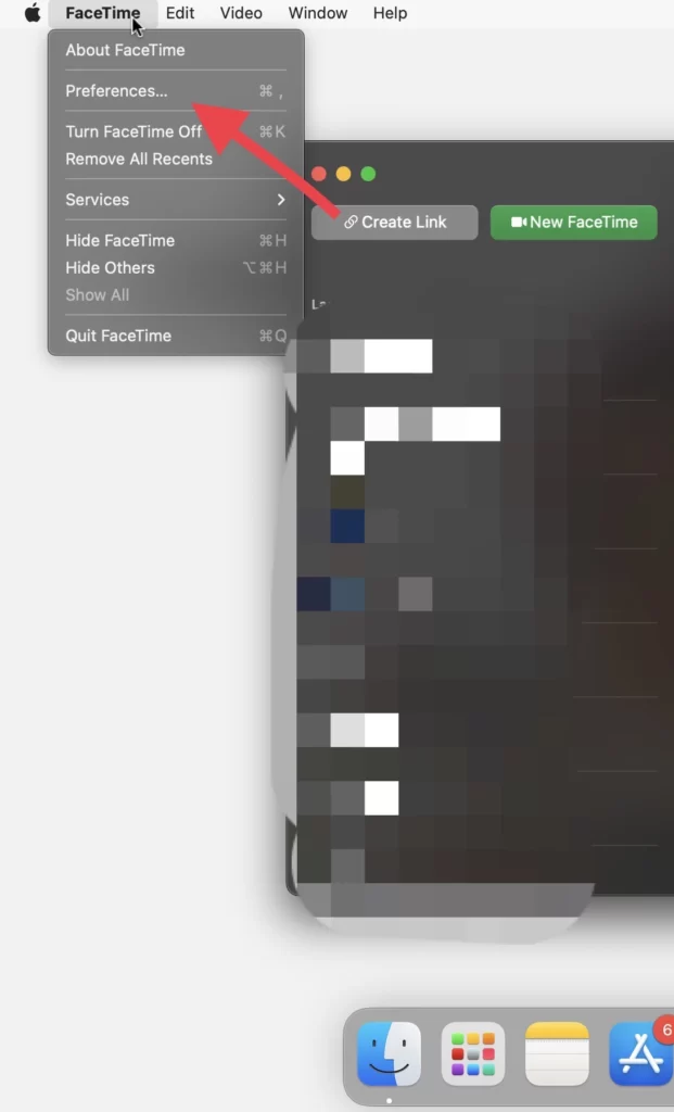 Then select Preferences from FaceTime menu in the menu bar.