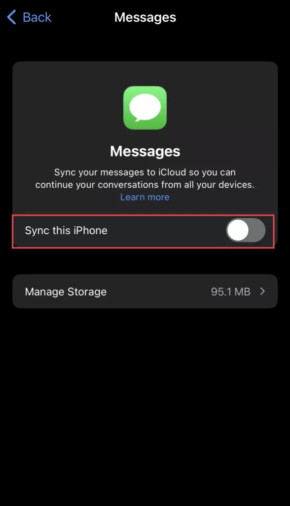 Now tap to turn on the Sync with iPhone option.