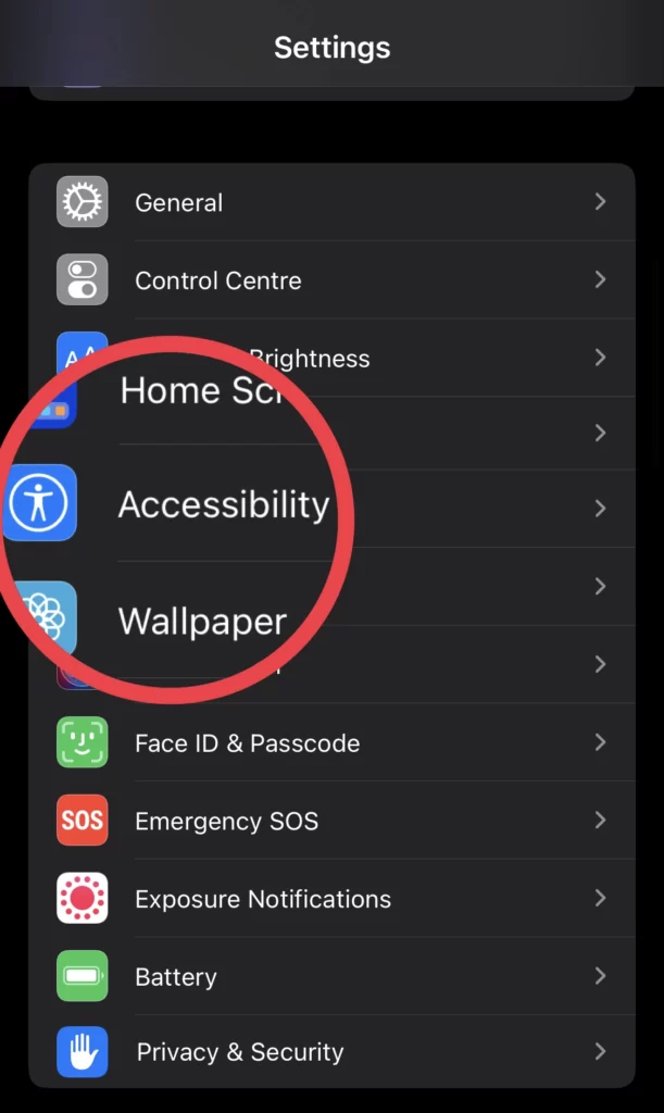Then tap on Accessibility.