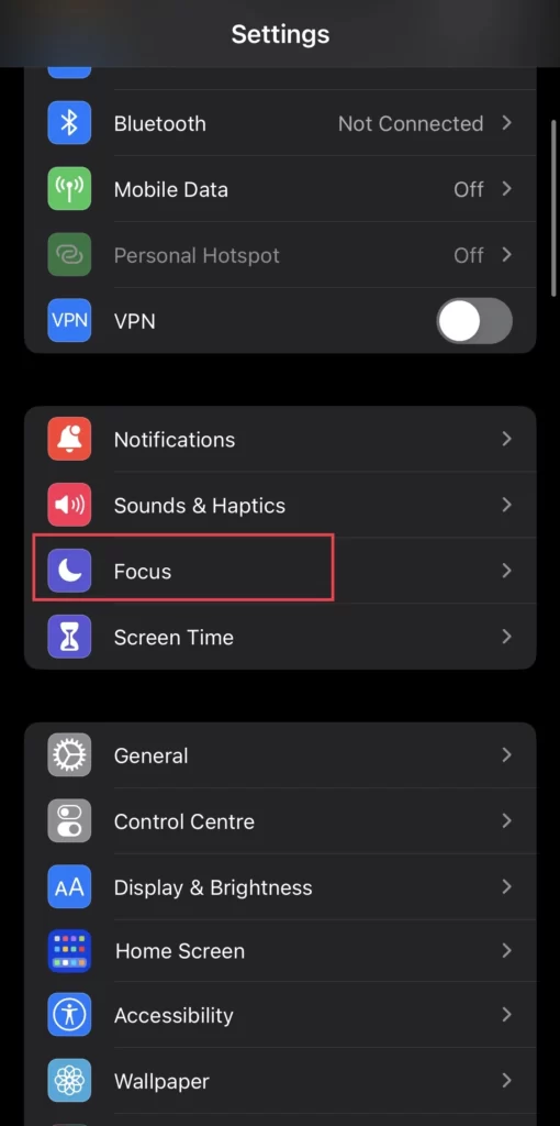 Tap on the Focus option in the Settings menu.