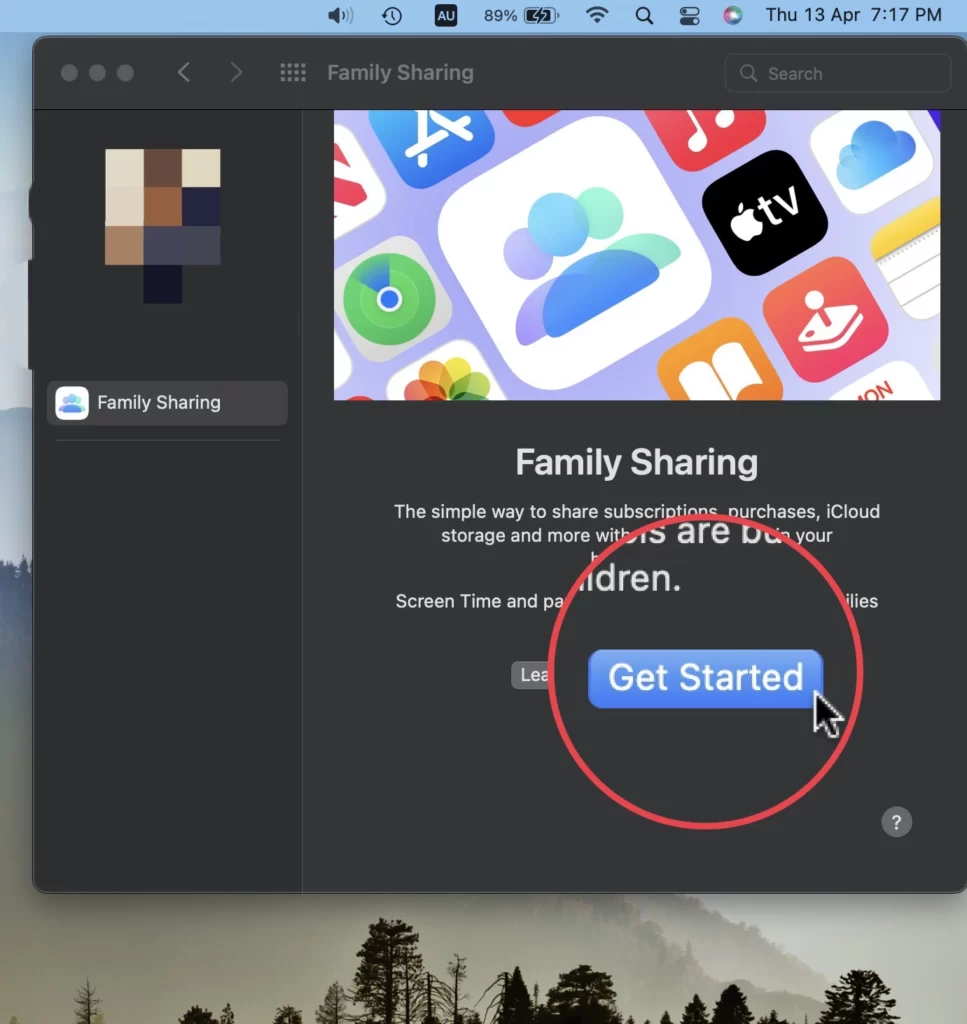 Now to set up Family Sharing tap on the Get Started option.