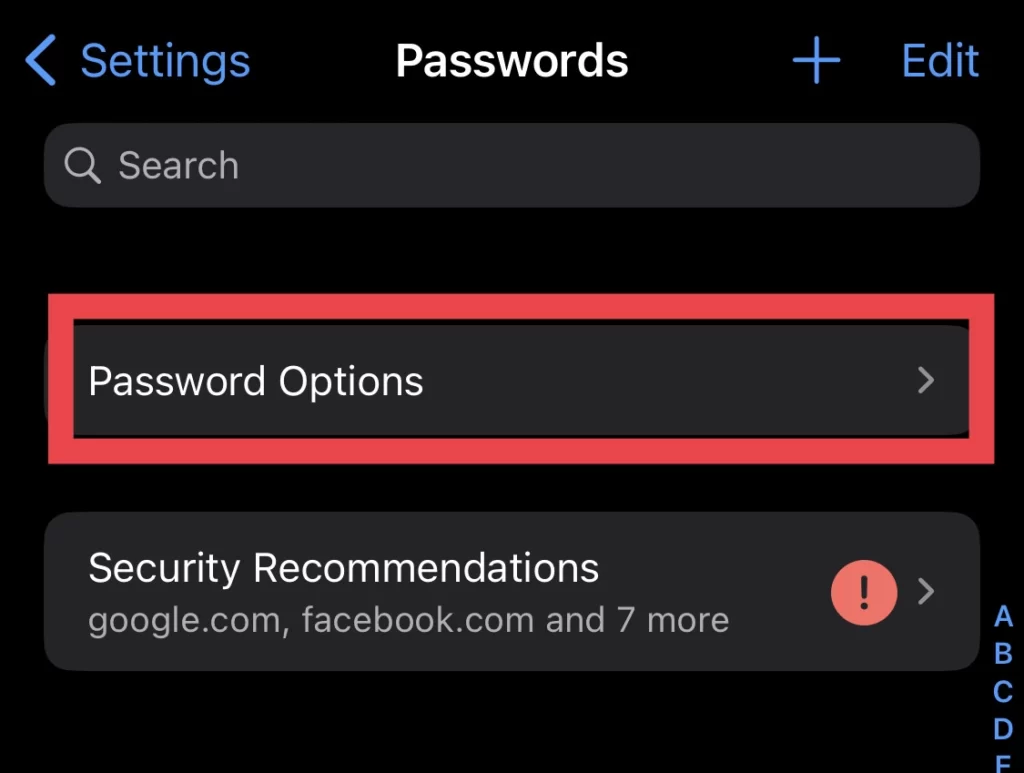 Tap on Password Options.