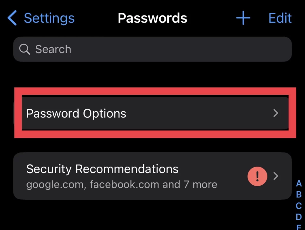 Then tap on Password Options.