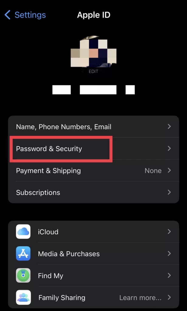 Now select Password & Security.
