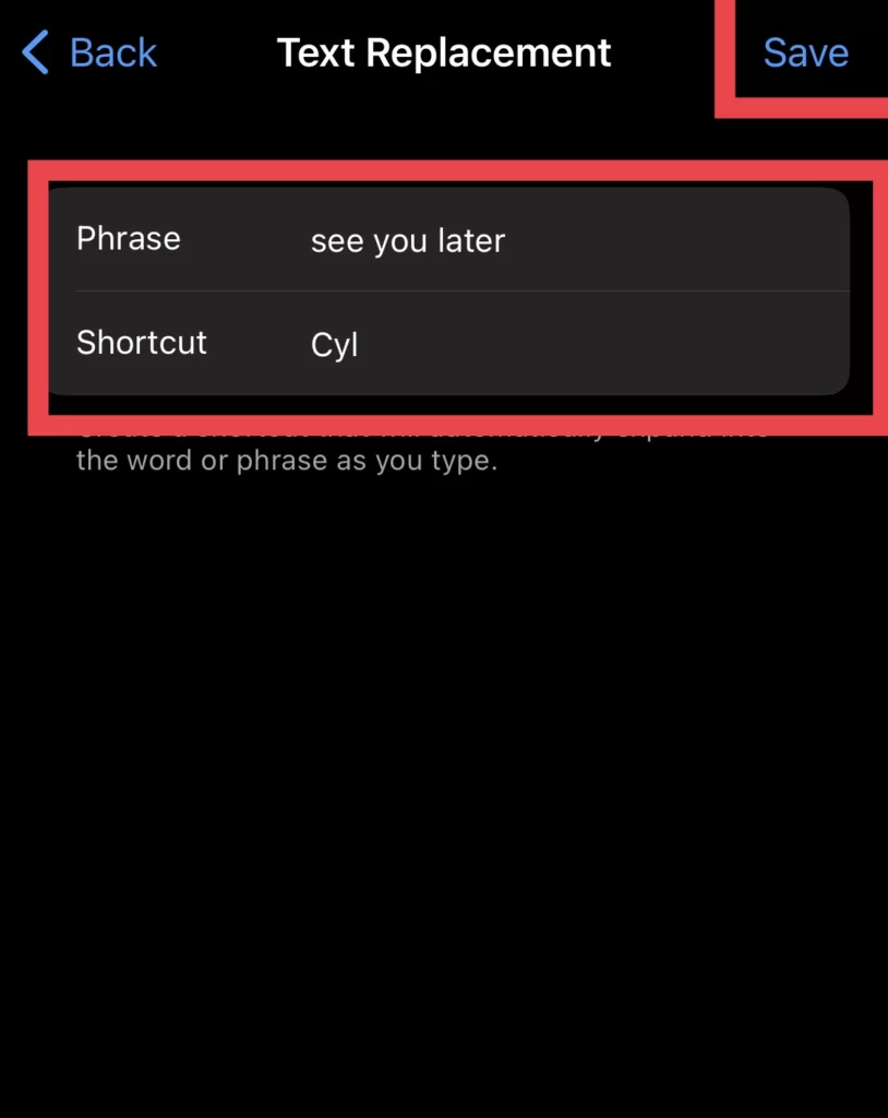 Finally type your Phrase and shortcut then Save it.