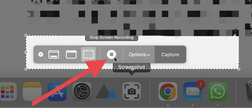 To stop the screen recording tap on Recording icon or press Command+Control+Esc on keyboard.