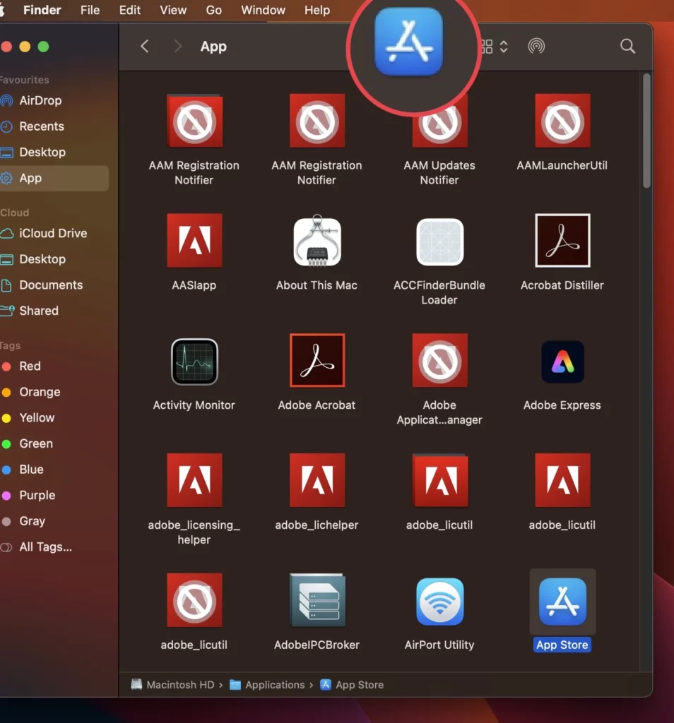 To add app to finder toolbar drag the app from app menu.
